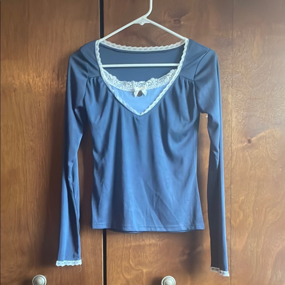 Women's Blue Lace Trim Top